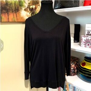 Cabi Scoop Neck High Low Long Sleeve Black Top